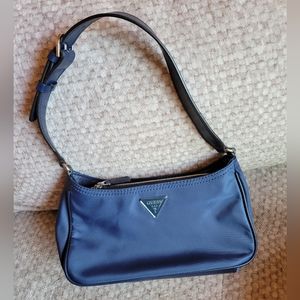 GUESS Small Navy Blue Nylon Shoulder Baguette Bag